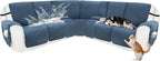 Recliner Sofa Covers 100% Waterproof Velvet L Shape Recliner Couch Covers for Dogs Pets Washable Anti Slip Recliner Slipcovers with Pockets (5 Seat Sofa with 2 Console, Dark Blue)