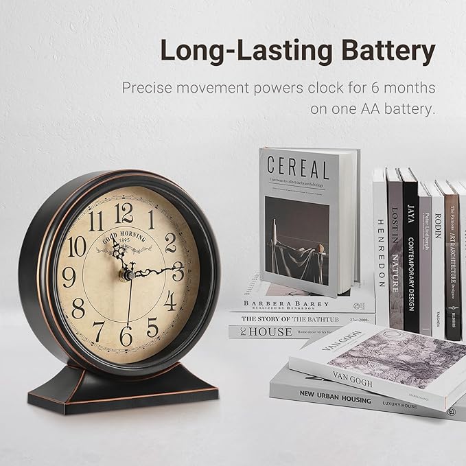 7-Inch Retro Mantel Desk Clocks，Silent Vintage Table Clock with All Metal Frame，Easy to Read Larege Retro Mantel Clocks for Living Room，Fireplace and Shelf Decoration.