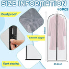 Amylove 40 Pack 60/40inch Garment Bags for Hanging Clothes with Zipper, Clear Garment Dress Covers PEVA Suit Protector for Closet Storage Travel Coat Gown Jacket Organizer(24 x 60 Inch)