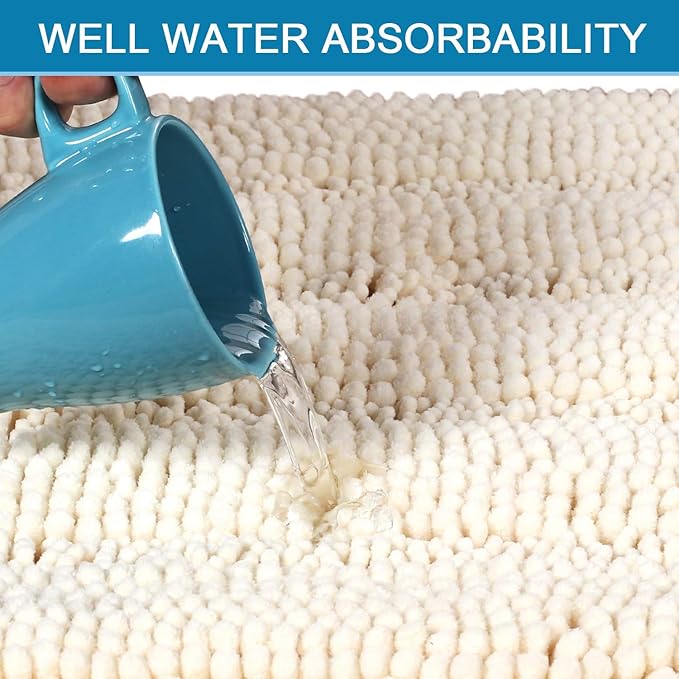 H.VERSAILTEX Bathroom Rugs Bath Rug Set 2 Piece Bathroom Contour Rug Toilet Mat Sets Non Slip Contour Bath Rug Ultra Thick Water Absorbent Striped Bath Mats Washable(36" x 24" Plus 20" x 24" U, Ivory)