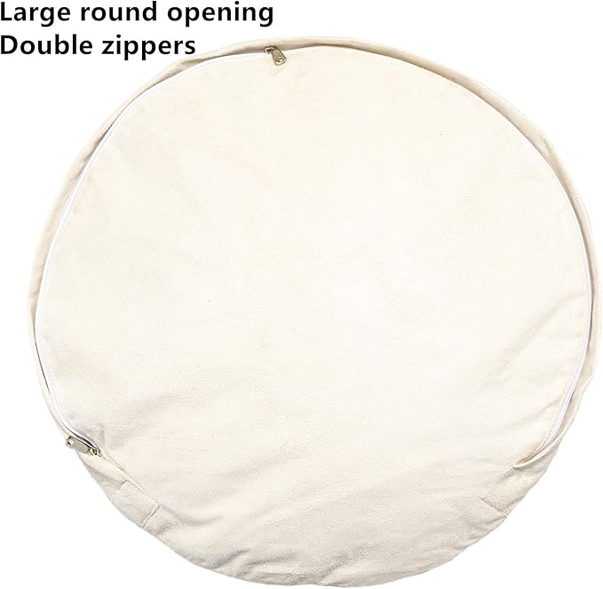 Fur Pouf Ottoman Unstuffed Floor Pouf White Ottoman Foot Rest NO Filler 20x20x12 Inches Round Poof Seat Floor Bean Bag Chair Foldable Floor Chair Storage for Living Room Bedroom White Cover ONLY