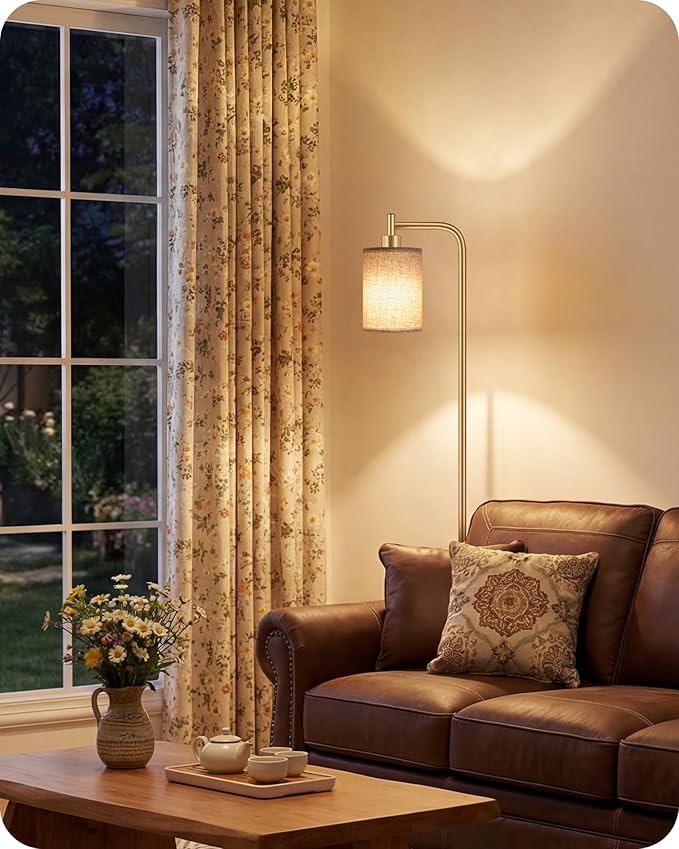 Dimmable Floor Lamp for Living Room with Remote and Foot Switch, Modern Standing, Corner Lamp,10W Bulb 3 Color Temperatures, for Bedroom, Office, Corner, ETL Listed, Gold and Beige DE19LD05