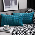 Turquoise Throw Pillow Cases 12x20: 2 Pack 12x20 Inch Original Striped Velvet Rectangular Decorative Pillow Covers for Farmhouse Couch