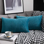 Turquoise Throw Pillow Cases 12x20: 2 Pack 12x20 Inch Original Striped Velvet Rectangular Decorative Pillow Covers for Farmhouse Couch
