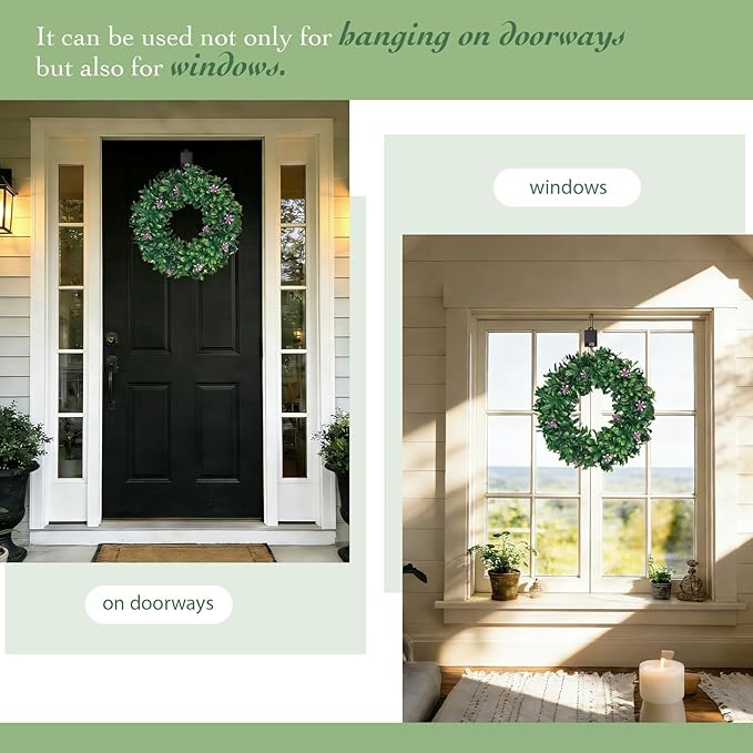 Solar Spring Wreath 16inchWreath for Front Door Pre-lit 30LED Wreaths Spring Summer Decor for Outside Artificial Greenery Wreath with Colorful Lights for Wall Festival Farmhouse Decor