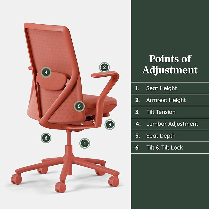 Branch Verve Chair - High Performance Executive Office Chair with Contoured Back and Adjustable Lumbar Support - High Density Foam Cushion and 3D Knit Back - Fits 5' to 6', Up to 275 lbs, Coral