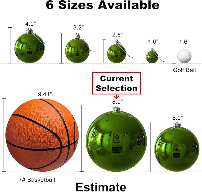 Lime Green 8.0" Extra Large Christmas Ornaments - Christmas Tree Decoration Balls Shatterproof Hanging Shiny Balls for Birthday Holiday Wedding Decorations Set of 2pcs