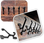 Ambipolar 5 Pack Decorative Cast Iron Heavy Duty Double Hooks, Wall Mounted Coat Hooks, Vintage Inspired (Antique Black) (Type-7 Type)