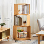 3-Tier Modern Rotating Bamboo Bookcase, DIY Free-Standing Bookshelf Large Capacity Creative Open Book Cabinet, 2 in 1 Nightstand Storage Organizer Lattice Shelf for Home, Office, Living Room, 3-Cube