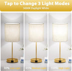 Gold Touch Lamps for Nightstand Set of 2 - Bedside Table Lamp for Bedroom with Dual USB Ports & AC Outlet, 3-Way Dimmable Lamps for Living Room Boys Room, Night Light with 5000K Daylight Bulbs