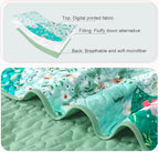 Whale Flotilla Patchwork Quilt Twin Size, Extra Soft Boho Floral Bedspreads for Bed Reversible Lightweight Twin Quilt Bedding Set Printed Coverlets with 1 Pillow Sham for All Seasons, Green