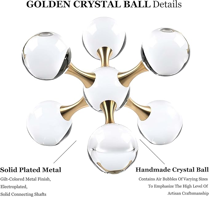 5.5 inch Transparent Golden Crystal Ball, Modern Western House Decorations Aesthetic, Gold Table Decor for Living Room, Office, Bookshelves, Bedroom, Coffee Table and More, Great Gift Ideas