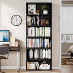 6-Tier Open Bookcase, Freestanding Wood Bookshelf with Display Storage Shelves, Modern Bookcase for Living Room, Bedroom, or Home Office, Black