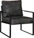 Lexicon Modern Accent Chair, Faux Leather Upholstered Living Room Chair With Wrapped Armrests,Arm Chair With Black Metal Frame,Comfy Single Chair For Living Room/Bedroom/Reading Room/Office,Dark Brown