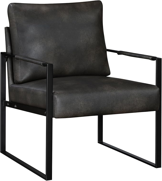 Lexicon Modern Accent Chair, Faux Leather Upholstered Living Room Chair With Wrapped Armrests,Arm Chair With Black Metal Frame,Comfy Single Chair For Living Room/Bedroom/Reading Room/Office,Dark Brown