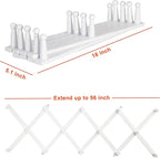 Dseap Accordian Wall Hanger: 16” High Wooden Wall Expandable Coat Rack, Hat Rack Holder, Accordion Hook for Baseball Caps, Coats, Mugs, 14 Peg Hooks, White