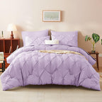 CozyLux King Size Comforter Set Lavender, 7 Pieces Bed in A Bag Light Purple Comforter King Size, Pinch Pleat Bedding Set with All Season Comforter, Sheets, Pillowcases & Shams