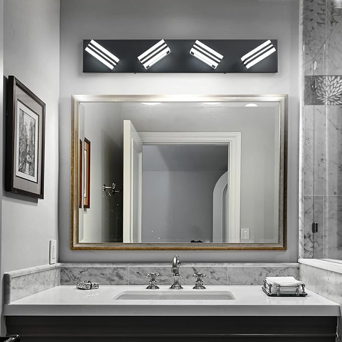 SOLFART Bathroom Vanity Light Over Mirror - 4 Light Led Vanity Light Fixture 26inch Matt Black Lights for Bath