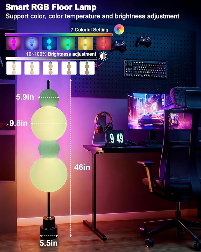 Lightdot RGB& 3000K Floor Lamp with Touch Control, Dimmable Colors Temperature, Globe Modern Floor Lamp with Smart Bulb Included, Blue Standing Lamps for Living Room/Sofa Beside/Corner Decor