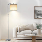 Dimmable Floor Lamp, Arc Floor Lamps for Living Room, Stepless Dimming Modern Standing Lamp with Linen Shade, Tall Lamp for Bedroom Office Dining Room- Silver