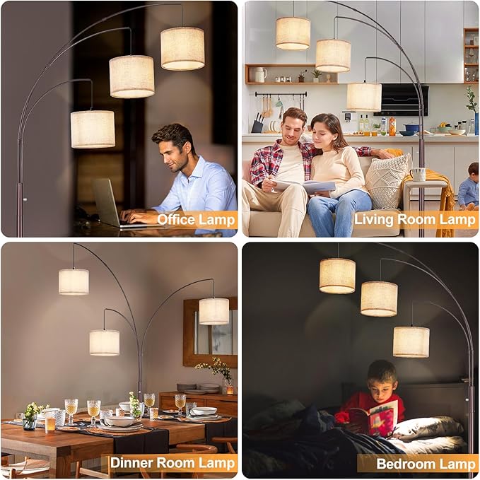 DLLT Modern Floor Lamp for Room: 3-Light Brown Tree Dimmable Floor Lamps with Beige Shades for Living Room - Arc Standing Lamp for Bedroom - Tall Floor Lamp for Office Corner 3 LED Bulbs Included