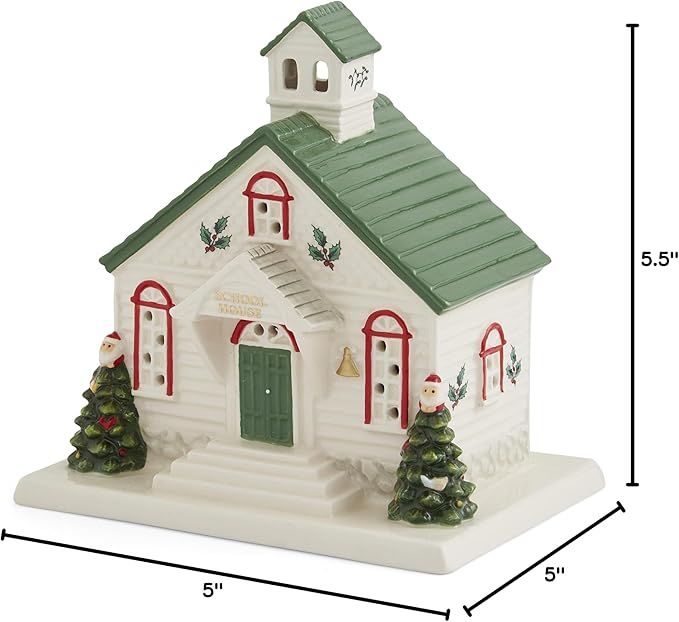 Spode Christmas Tree Miniature Village Figural Decoration, LED Lighted Village Set, Ceramic Holiday Decor - Dolomite Collectible for Indoor Display (School House)