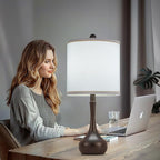 23" Farmhouse Table Lamp Set of 2, Brown Metal Modern Bedside Lamps for Living Room, 3 Color Temperature Rustic Table Lamps for Bedroom, Night Stands, Dorm,Office, Home Décor (Bulb Included)