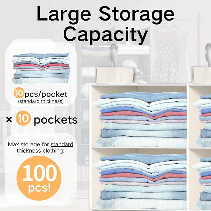 5 Shelves Hanging Closet Organizer - Foldable Dual-Row Hanging Clothes Storage with 3 Hooks, Space-Saving Closet Organizer and Storage for Sweater and Hats, Ideal for Dorms and Bedroom,White