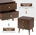 COSIEST Modern End Table w Honeycomb Pattern, Mid-Century Nightstand w Storage Drawer, Small Wood Accent End Table for Bedroom, Living Room(Brown,2 Pieces)