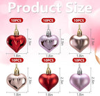 Iceyyyy 60Pcs Valentine's Day Heart Ornaments-Valentine's Mother's Day Heart Baubles Shaped Hanging Ornaments Decoration for Valentine Tree Wedding Anniversary Party