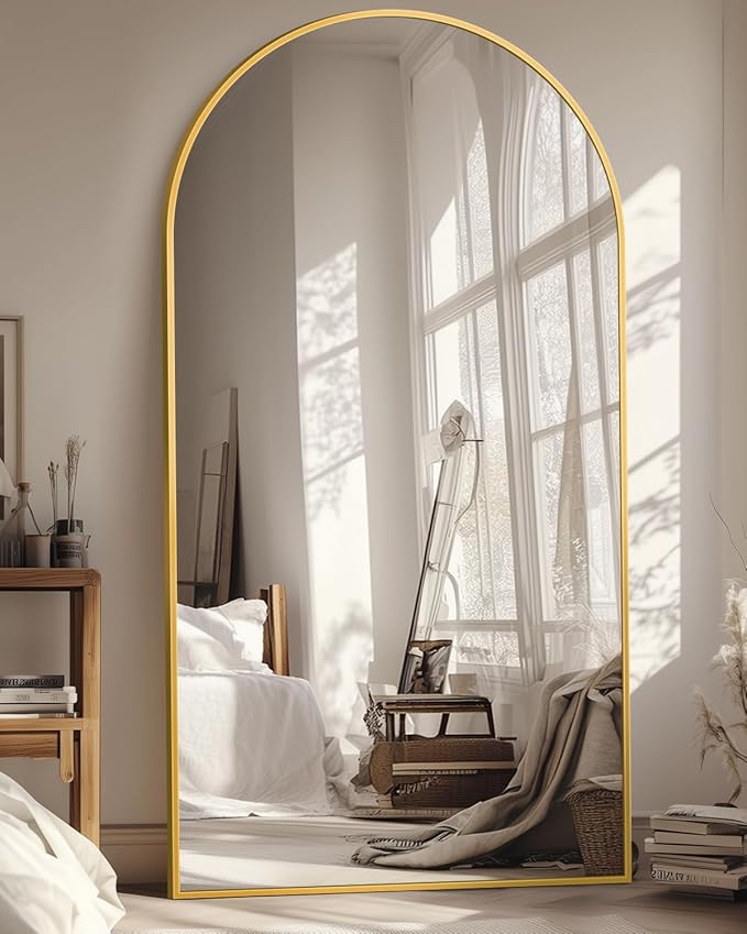 Suidia Arched Full Length Mirror, 81"x41" Floor Mirror Freestanding, Floor Standing Full Body Mirror with Stand for Bedroom, Hanging Leaning Mounted for Living Room Cloakroom, Gold