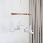 Felt Bunny Crib Mobile for Baby Girls Boys, Handmade Wooden Nursery Hanging Decor, Neutral Rabbit Baby Mobile for Crib Bassinet, Cute Crib Toys Hanging