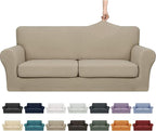 YEMYHOM Latest Checkered 3 Pieces Couch Covers for 2 Cushion Couch High Stretch Sofa Cover with 2 Extra Large Seat Cushion Covers Anti Slip Elastic Slipcovers (Khaki), 71"-91"(2 Cushions)