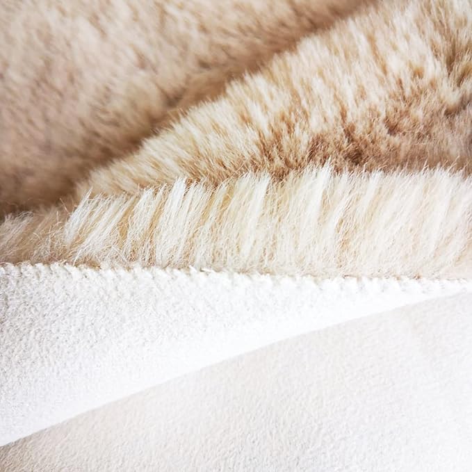 Ghouse Faux Rabbit Fur Round Rug 5ft Light Brown Beige Round Rugs for Bedroom Decor Fluffy Area Rugs for Living Room, no-Shedding Carpet Sheepskin Washable Rug Rome Decor