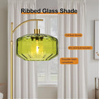 Gold Floor Lamps for Living Room Vintage Floor Lamp with Remote Control & Green Glass Lampshape,Dimmable Floor Lamp Mid Century Modern Standing Lamp Brass Tall Floor Lamps for Bedroom Corner