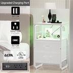 LED Nightstand, White Night Stand with Charger Station, Bed Side Table with Storage, Bedside Table with Drawers & Hooks, End Table with USB Ports & Outlets, Night Table for Living Room, Dorm