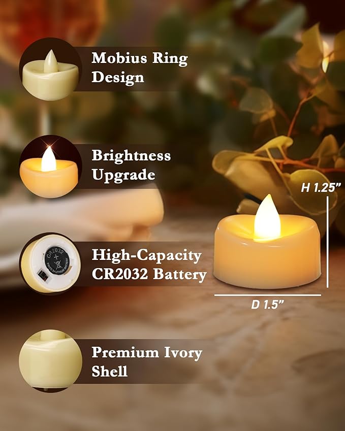 Flameless Candles, 50 Pack LED Tea Lights Candles Battery Operated, Last 200+ Hrs Flickering Tea Lights, Flameless Tealight Candles for Halloween Diwali Fall Christmas Wedding