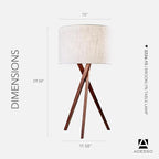 Adesso Table Lamp with Walnut Tripod Base and White Linen Lampshade – Bedside Table, Home Office Lighting or Living Room Décor, 29.5” x 15”