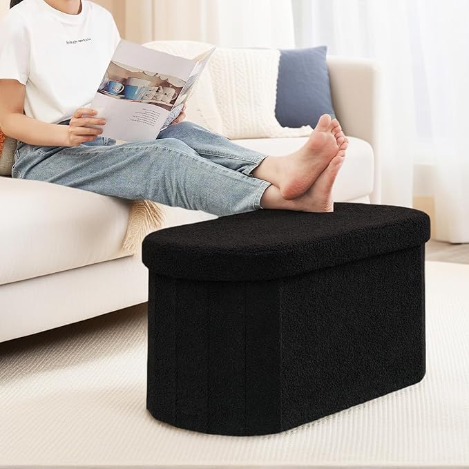30 Inches Ottoman with Storage,Bedroom Bench with Storage, Ottoman Foot Rest for Living Room,30" L x 15" W x 15" H-Black