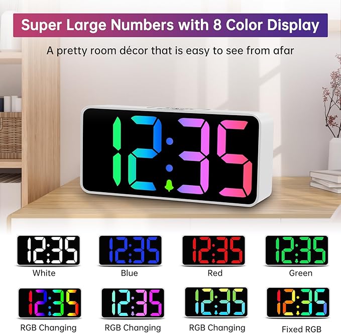 DreamSky Large Digital Alarm Clock Big Numbers for Seniors & Visually Impaired, RGB 9 Inches Desk Clock for Bedroom, Dimmable Jumbo Display, USB Ports, Loud Alarm for Heavy Sleepers, Adjustable Volume