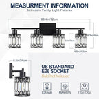 Crystal Modern Bathroom Light Fixtures, 4-Light Black Bathroom Vanity Wall Light, Vanity Lights for Mirror, Restroom, Bedroom (E26 Socket, Bulbs Not Included)