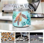 Aqua Sea Turtles Corals Ashtray with Lid, Outdoor Ashtrays for Patio, Stainless Steel Ashtray Odorless Smokeless for Home Office Balcony