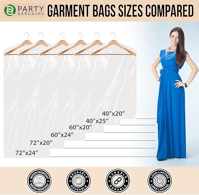 Party Bargains 40x25 Inch Clear Plastic Garment Bags, 50 Pack