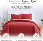Southshore Fine Living, Inc. Full/Queen Quilt Bedding Set, Microfiber Quilts Queen Size, Coverlet, Stain & Pet Hair Resistant Bedding, Full Size Bedspread with 2 Pillow Shams, Chili Pepper Red