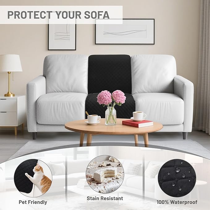 Recliner Sofa Covers 100% Waterproof Velvet L Shape Recliner Couch Covers for Dogs Pets Washable Anti Slip 1 Additional Couch Cover for Reclining Couch (Additional Seat, Black)