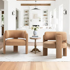 COLAMY Modern Accent Chair Set of 2, Velvet Accent Chairs, Upholstered Barrel Chairs with Solid Wood Legs, Comfy Side Chair for Living Room, Bedroom, Reading, Cozy Reading Chair,Khaki