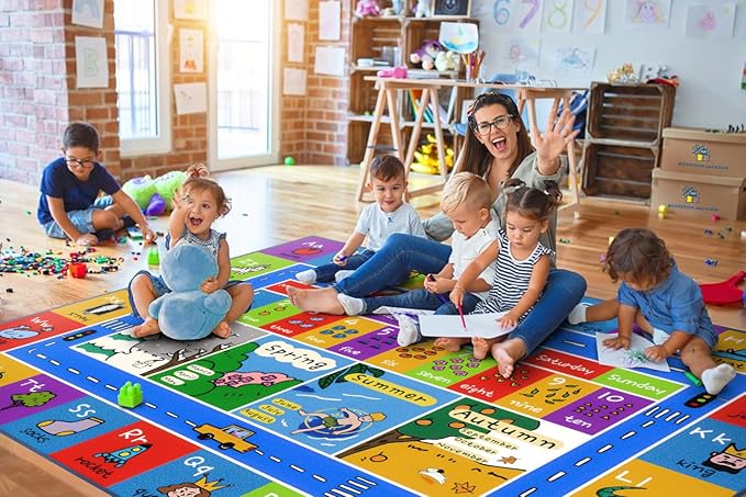 Booooom Jackson ABC Rug Kids Rug Educational Rugs Non-Slip Kids Carpet with Alphabet, Number Mat for Children, Baby, Toddler Play, 4'11'' x 6'67''