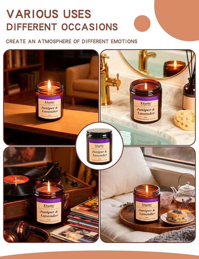 Soy Candle Gifts for Women & Men - 7oz Brown Scented Candle,50-Hour Burn Time,Aromatherapy Jar for Home Decor,Relaxing Ambiance in Bedroom & Office(Juniper Lavender)