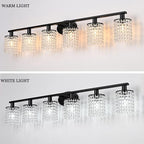 6-Light Bathroom Light Fixtures,Crystal Black Vanity Lights for Bathroom,Modern Bathroom Lights Over Mirror,Modern Black Wall Lights