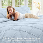 Sasttie Twin Comforter Set, 5-Piece Bed in a Bag, Pintuck Bedding Sets for All Season, Includes Comforter, Flat Sheet, Fitted Sheet, Pillowcase and Pillowsham, Light Blue